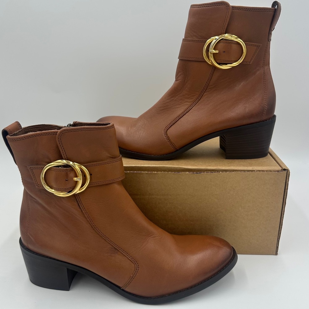 Paul Green Vanessa Block Heel Bootie in Cognac Leather Women's Sz 5.5